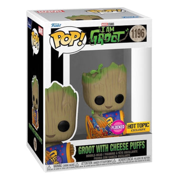 Marvel #1196 Groot With Cheese Puffs Flocked Hot Topic Exclusive Funko Pop