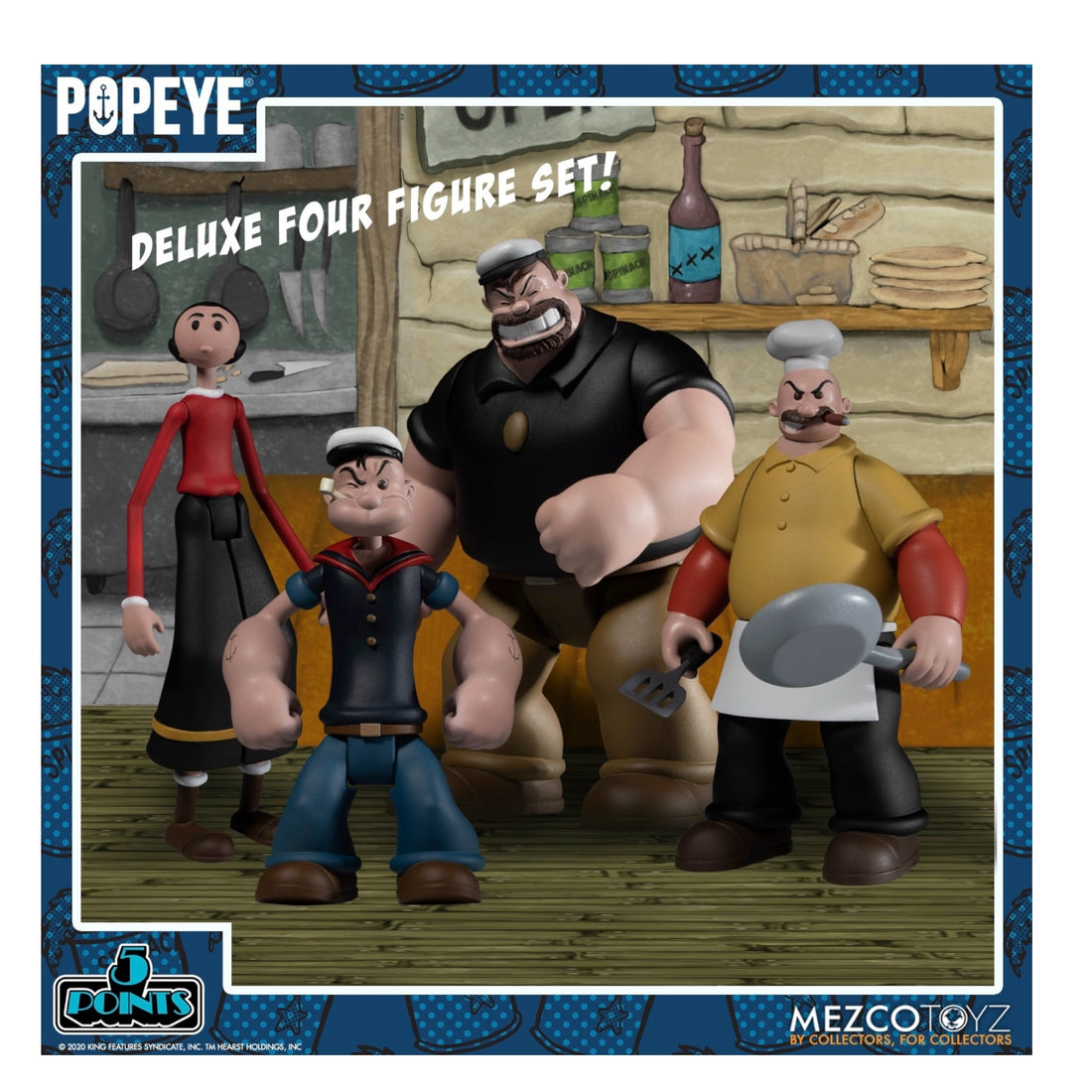 MEZCO Popeye 5 Points Deluxe Box Set Popeye, Olive Oyl, Bluto, Rough House & Play Set